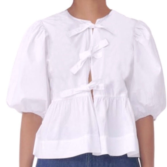 NWT White Puff Sleeve Peplum Top Sz M Women - Picture 6 of 6